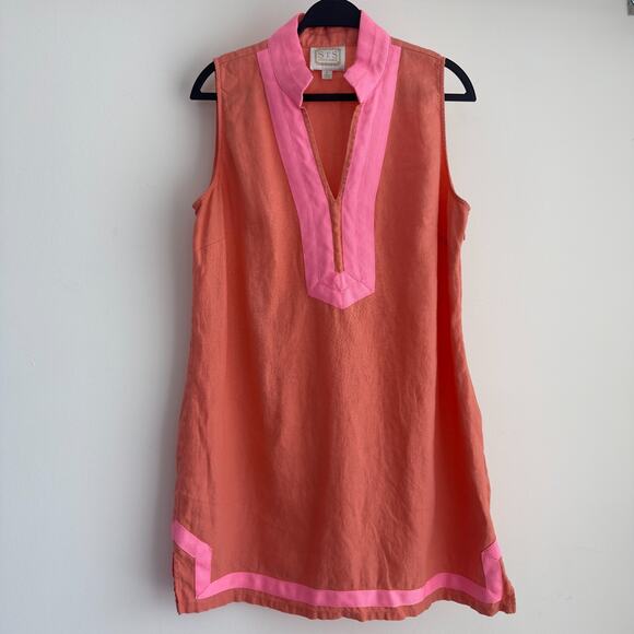 Sail To Sable Linen Dress XL Linen Classic Tunic Resort Coastal Coral Sleeveless - Picture 1 of 12